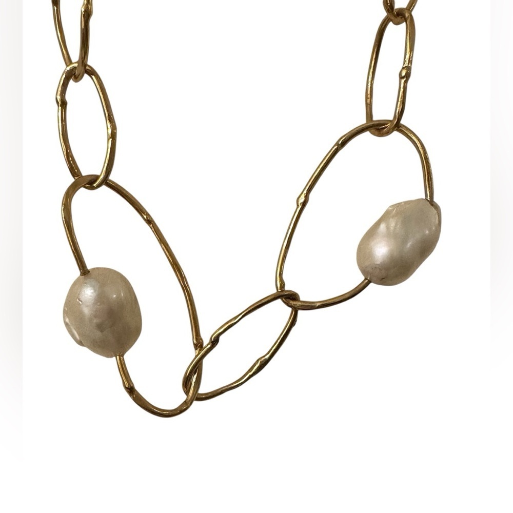 Velatti Gold Plated Chain Necklace with Baroque Pearl Accents - Picture 2 of 6